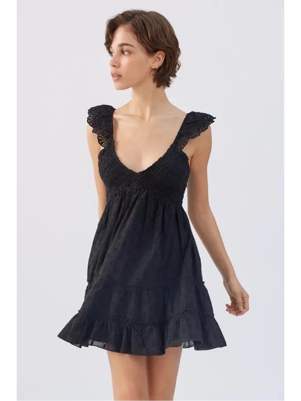 Urban outfitters Black malta flutter sleeve mini dress